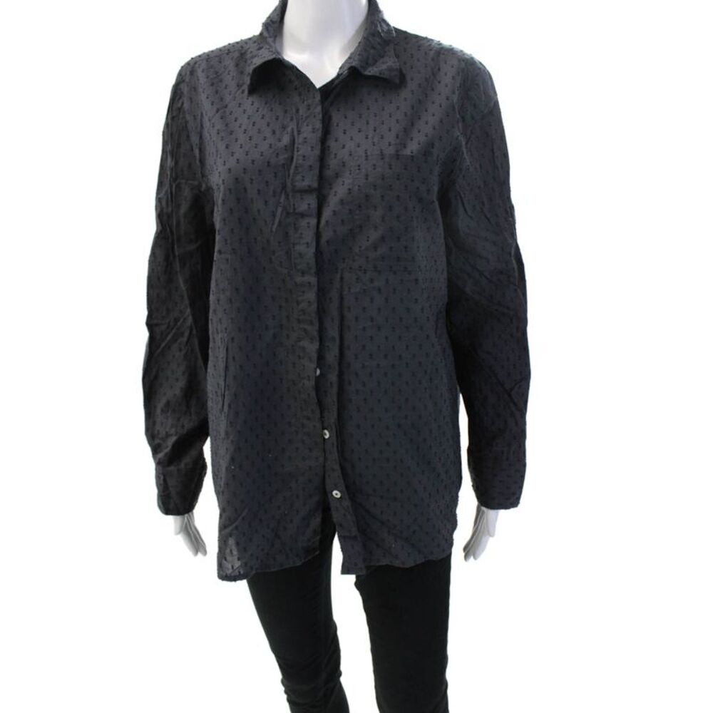 White Label Women Black Collared Button-Up Cotton Long Sleeve Blouse Size 10